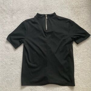 Dynamite Black Short Sleeve Top with Zip-Up Collar